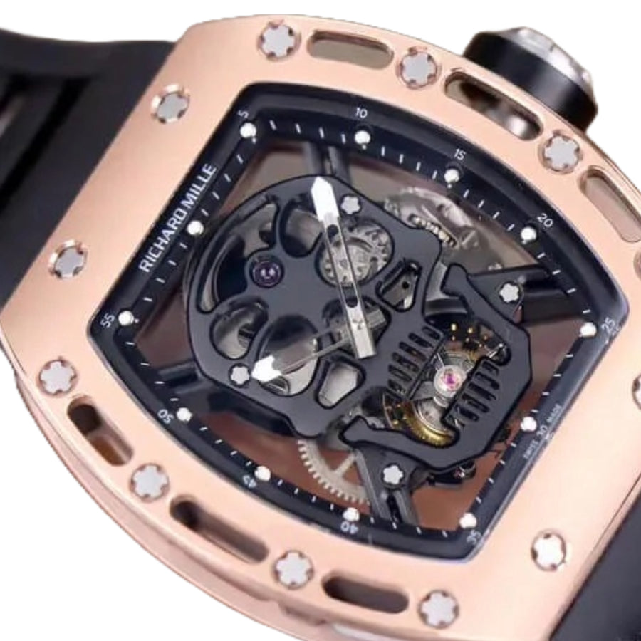Richard Mille RM 52-01 Tourbillon "Skull" Dial Rose Gold Detailed Replica
